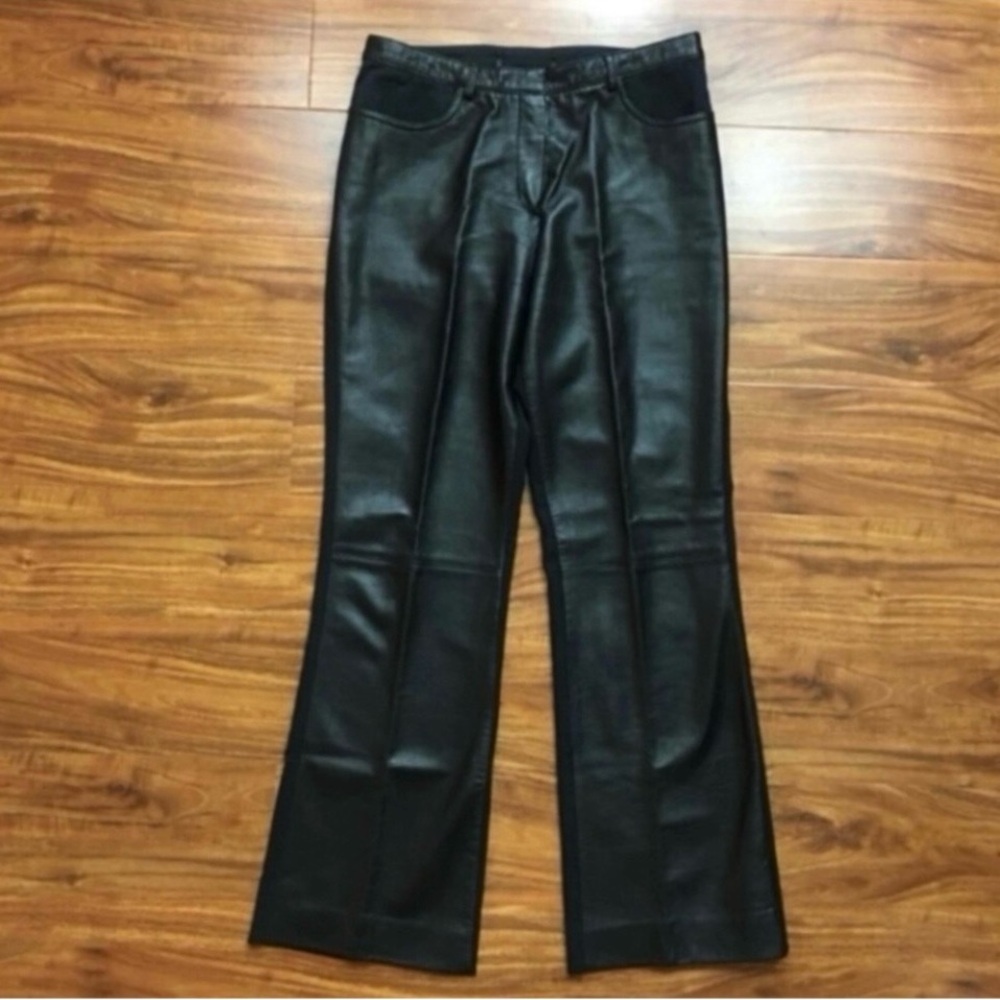 Vintage Women's Bally Black Leather High Waist Kick Flare Crop Trouser Size 6